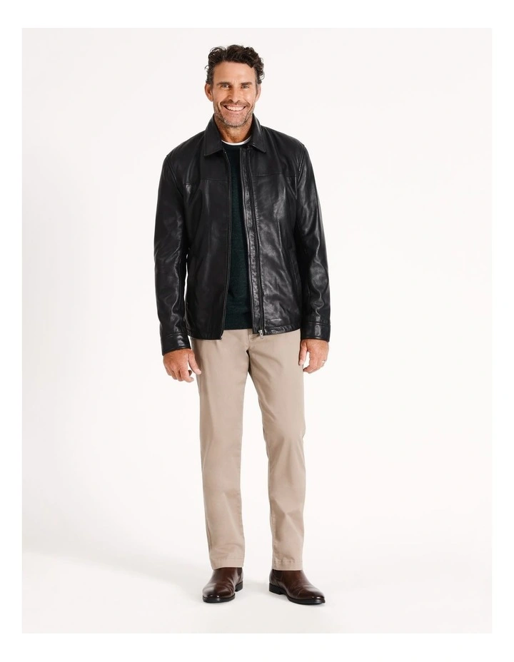 Harold Regular Collar Leather Jacket in Black