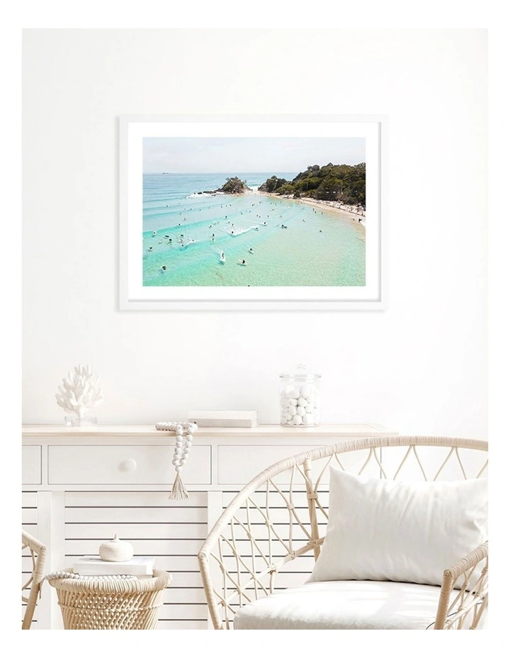 Australian Made Byron Beach Life Art Print A2 in White Frame