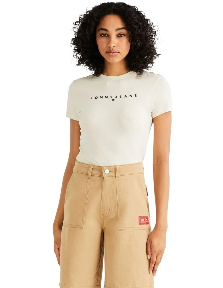 Slim Linear Tee in Beige