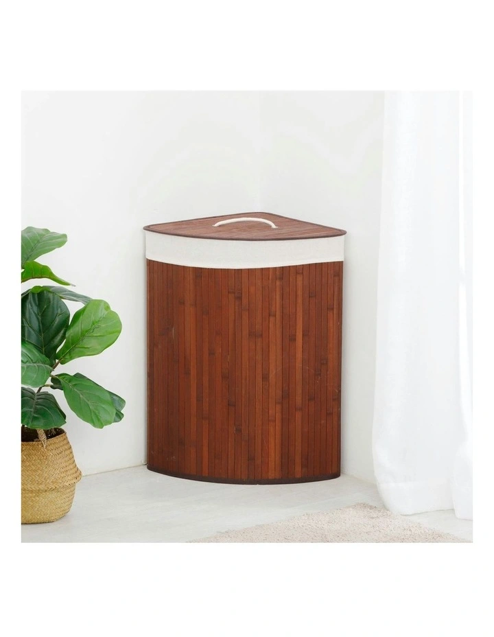 Corner Folding Bamboo Laundry Hamper 35x35x60cm in Brown