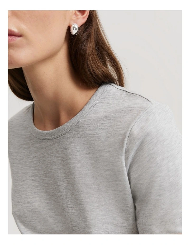 Australian Cotton Slub Short Sleeve T-shirt in Light Grey Marle