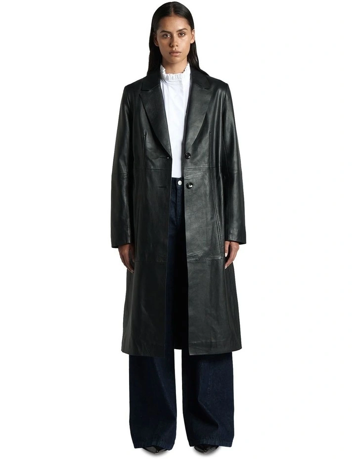 Leather Darted Trench in Black