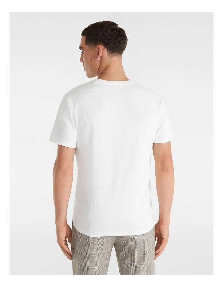 Self Stripe Textured Tee In White