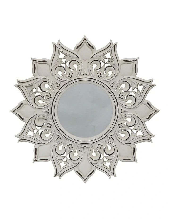 XL Moulded Fleur Mirror in Distressed White