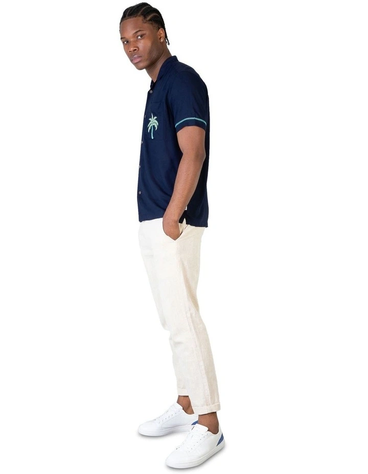 Palms Cuban Collar Short Sleeve Shirt in Blue