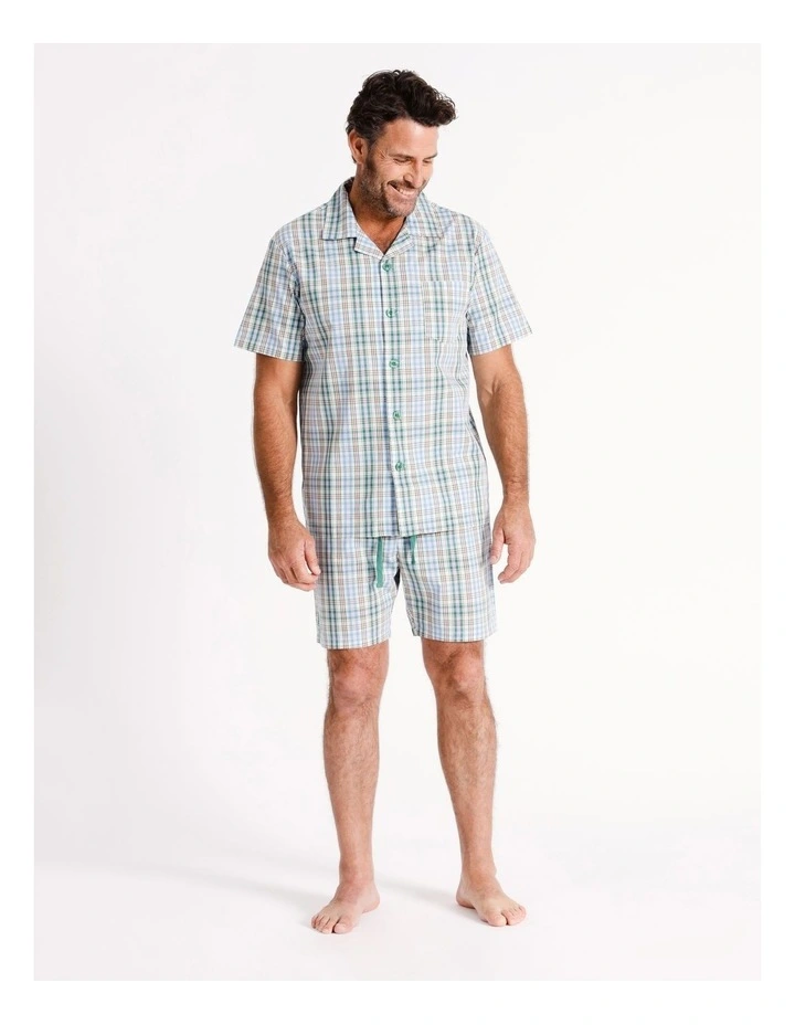 Short Sleeve Organic PJ Set Beach Tree Check in Green