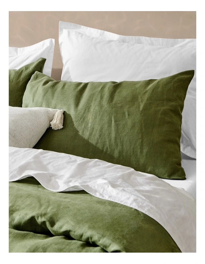 Vintage Washed Hemp Linen Quilt Cover Set in Olive