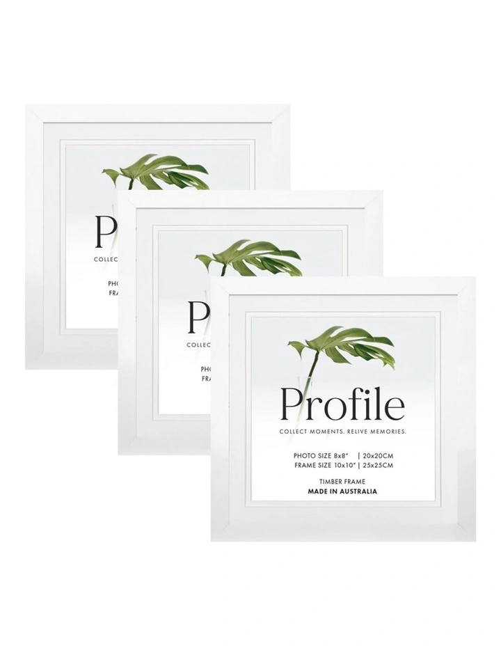 Australia Made Timber Photo Frame 10x10"/8x8" (3 Pack) in White