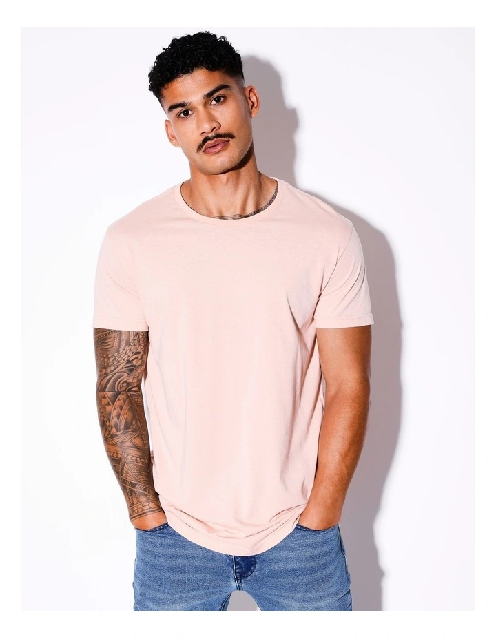 Hadspen Drop Shoulder Curved Tee in Pink