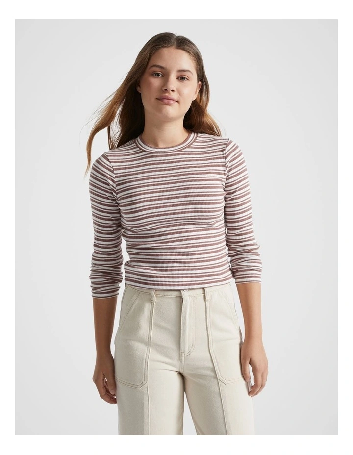 Rib Stripe Tee in Cocoa