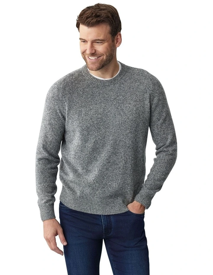 Lambswool Crew Neck Knit in Grey Mix