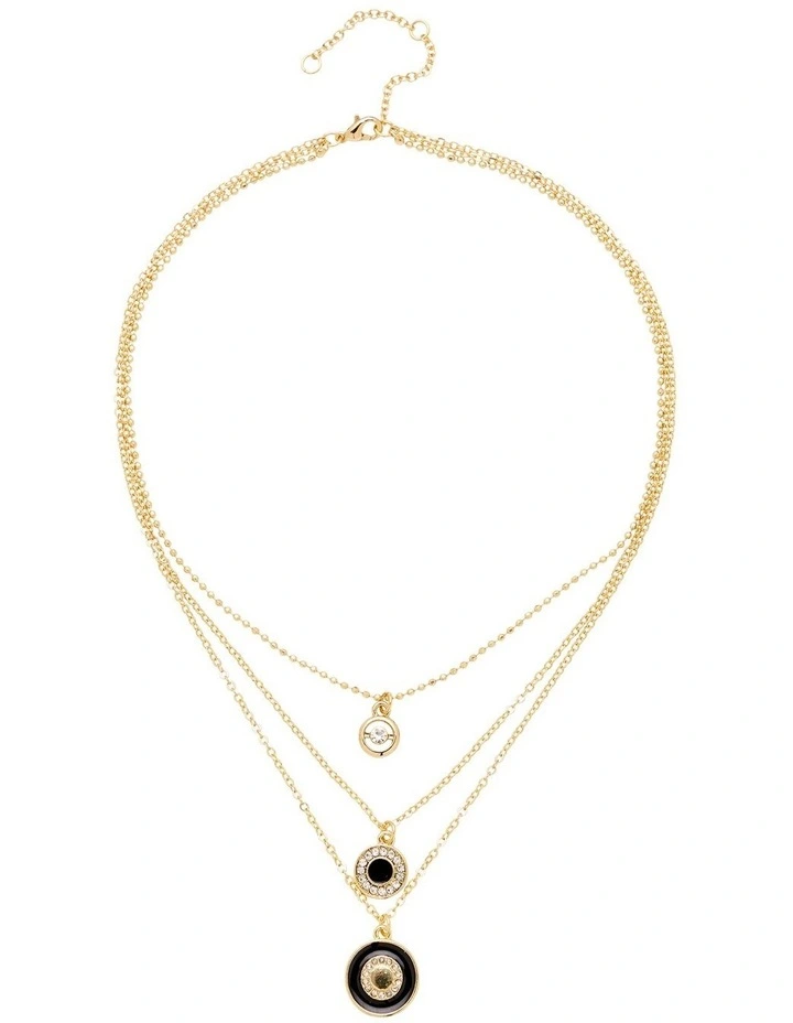 Circle Charm Layered Necklace in Black