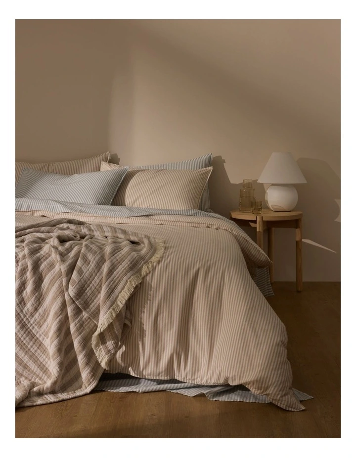 Brae Australian Cotton Stripe Super King Quilt Cover in Natural