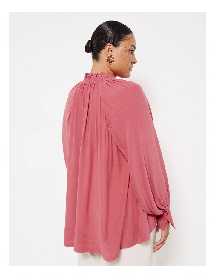 Ruffle Neck Blouse Top in Desert Rose