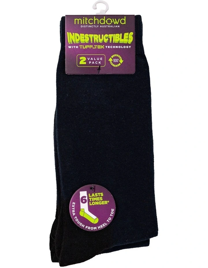 Plain Cotton Indestructibles Crew Socks 2 Pack in Navy