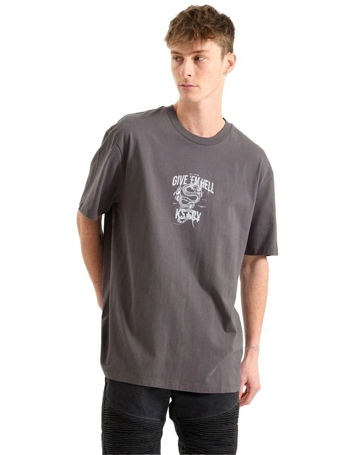 Give 'Em Hell Relaxed Tee in Asphalt
