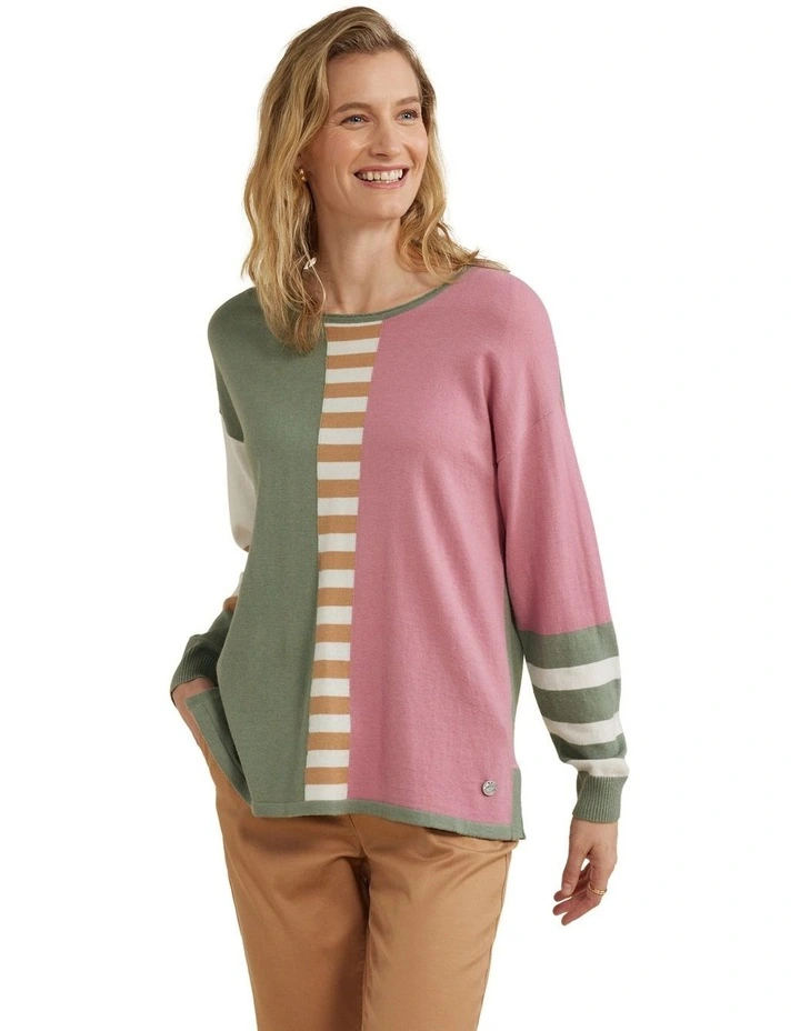Mixed Stripe Jumper in Pink
