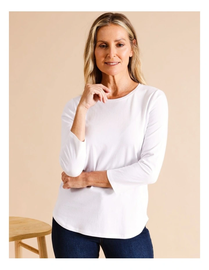 Organic Cotton Wardrobe Staple 3/4 Sleeve Tee In White