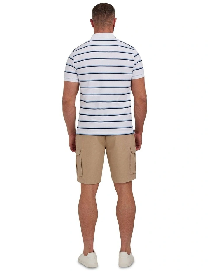Trio Stripe Pique Polo in White