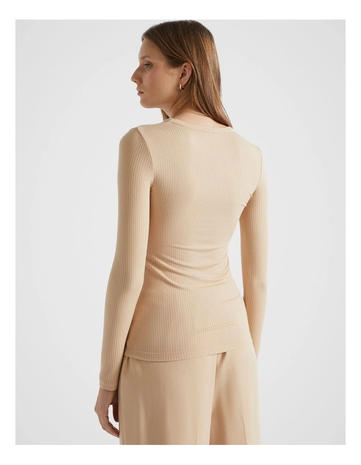 Core Rib Crew Top in Champagne Beige