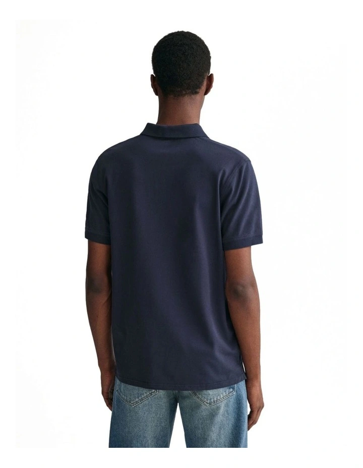 Contrast Collar Pique Short Sleeve Polo Shirt in Evening Blue