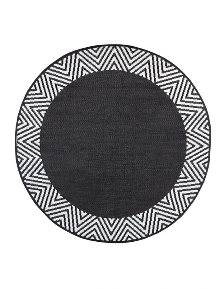 180 CM Recycled Plastic Round Outdoor Rug Waterproof Reversible Olympia Black