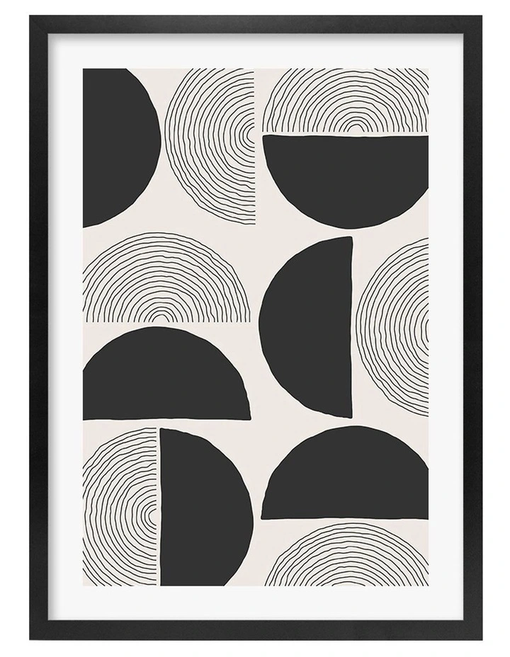 Australian Made Circle Lines Cluster Art Print A2 in Black Frame