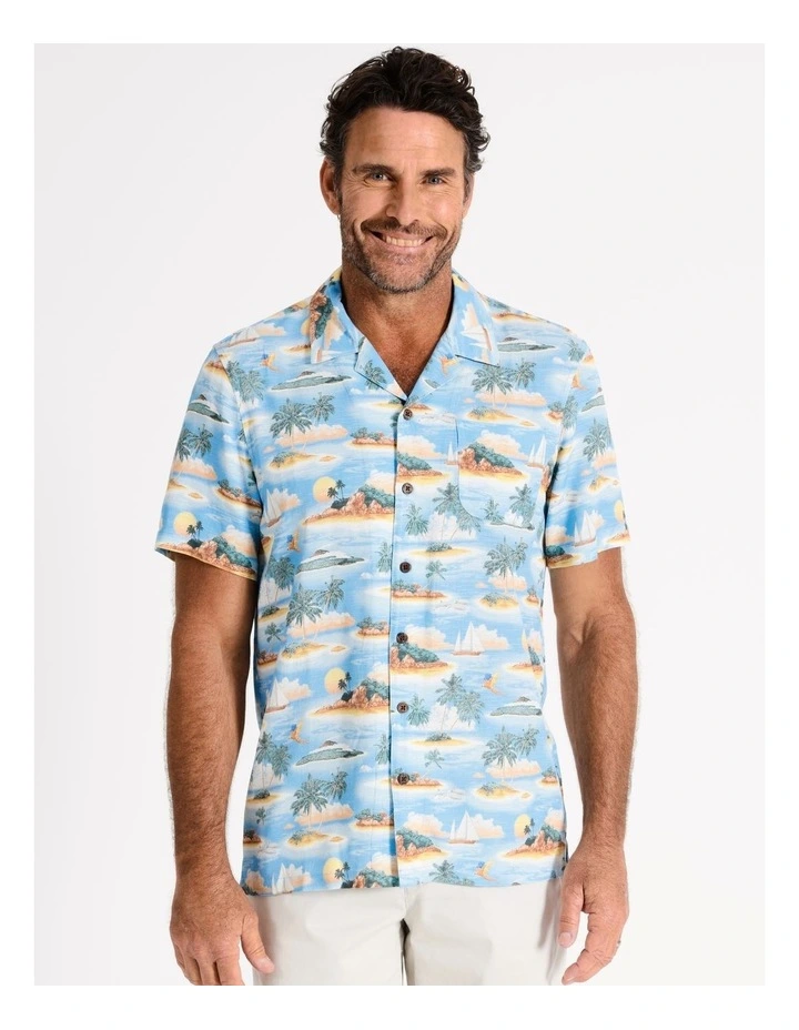 Hamilton Short Sleeve Print Shirt in Blue