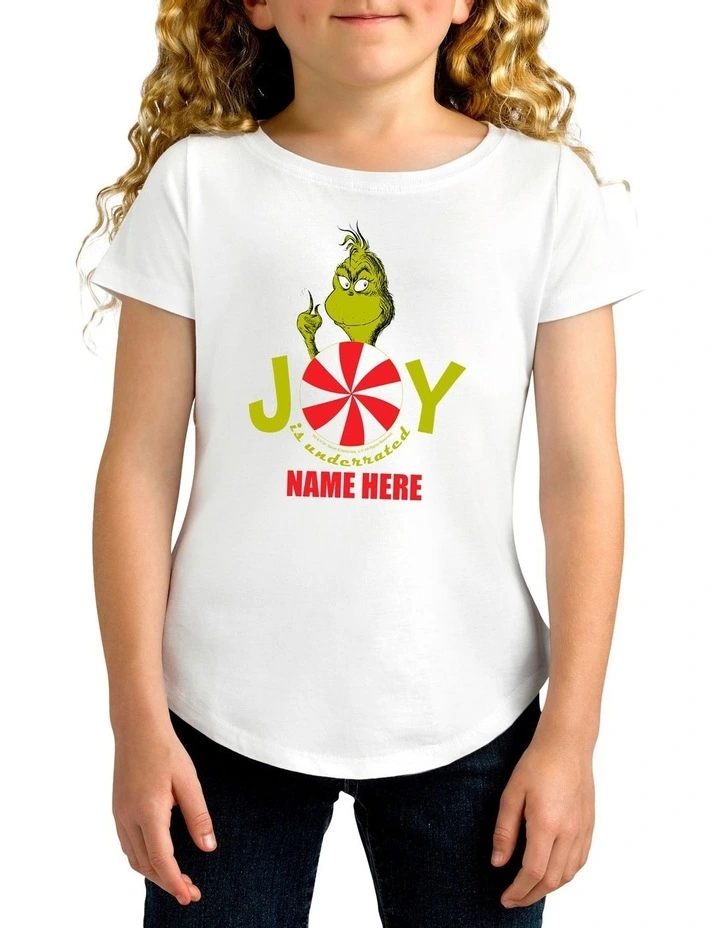 Girl's Dr Seuss The Grinch Joy Personalised Cotton T-Shirt