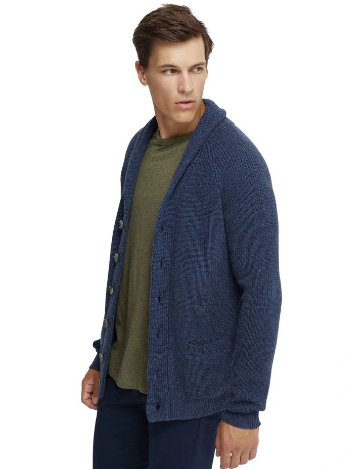 Oscar Wool Rich Knitted Cardigan in Blue