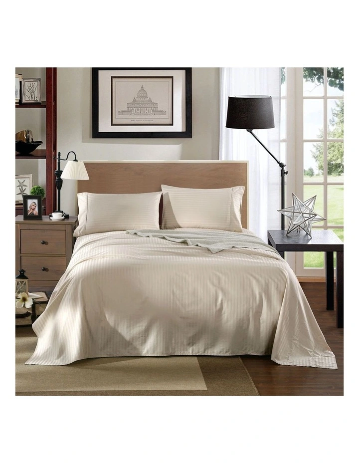 1200 Thread Count 100% Cotton Sheet Set Stripe Hotel Grade King Sand