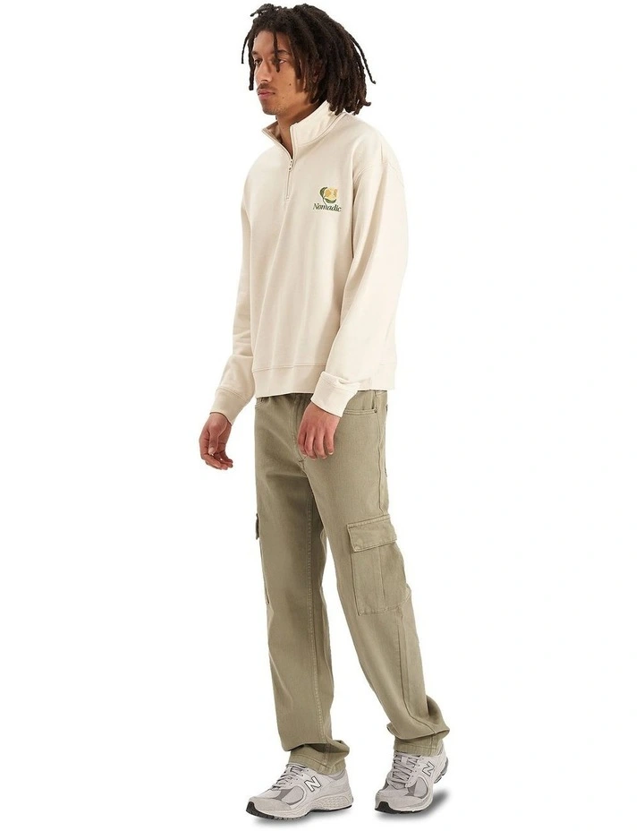 Blossoms Quarter Ziip Pullover Sweater in White