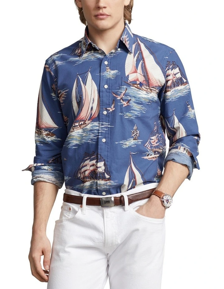 Classic Fit Ship-Print Oxford Shirt in Assorted