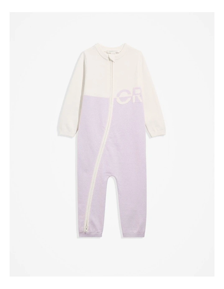 Organically Grown Cotton Logo Knit Jumpsuit in Lilac