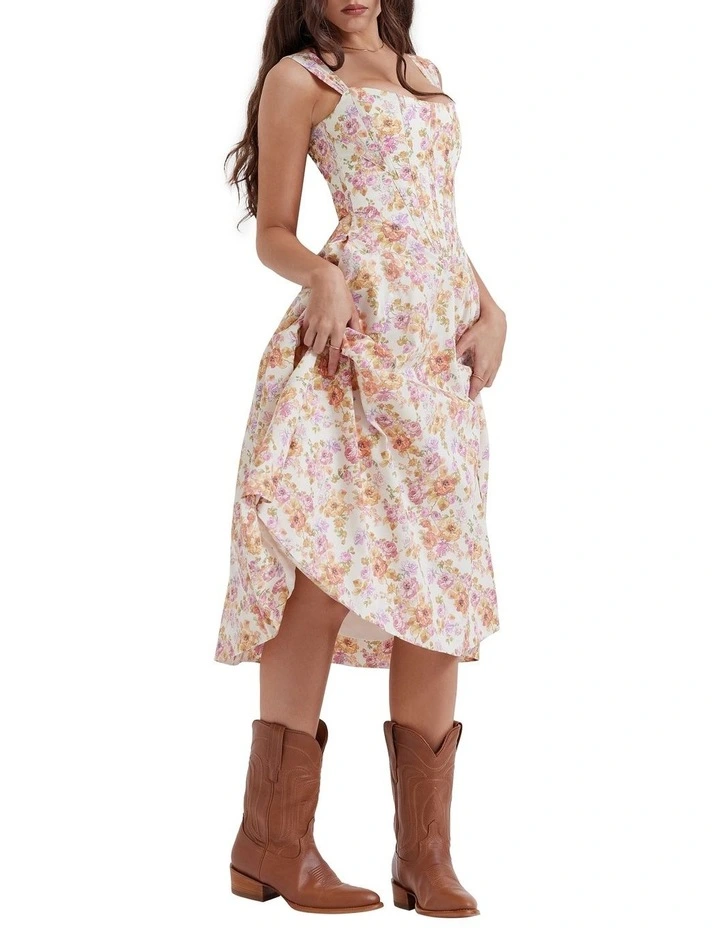Saira Midi Sundress in Ivory Floral