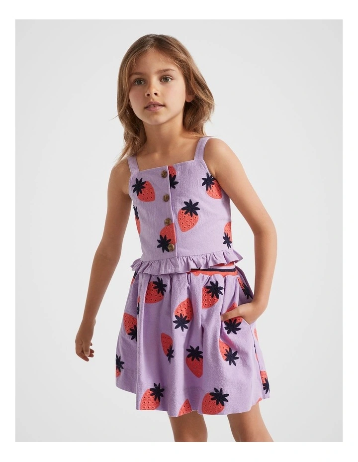Strawberry Embroidered Top in Lilac
