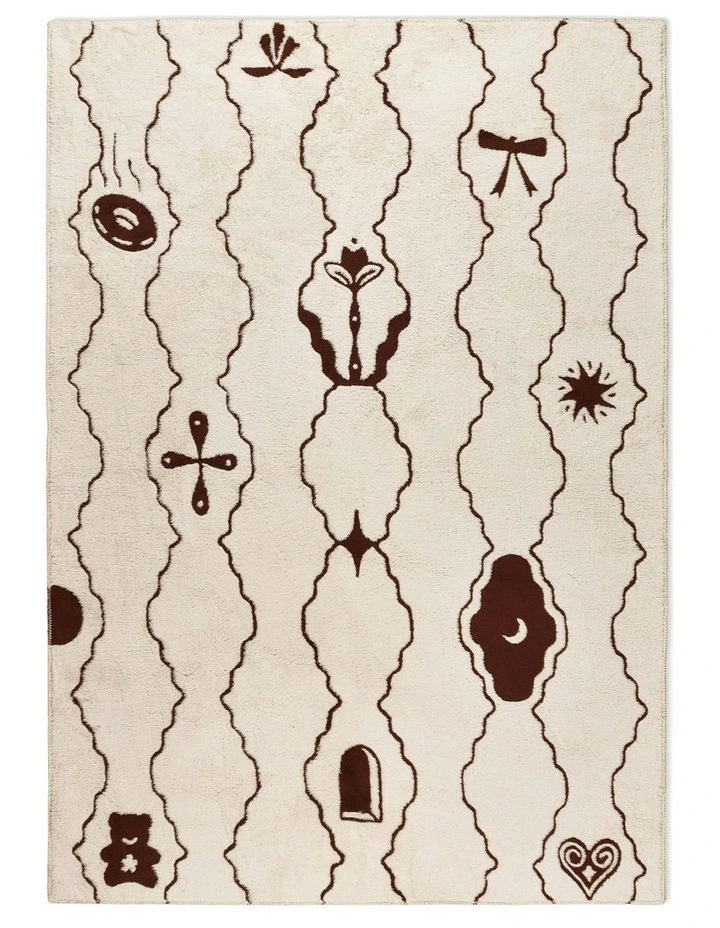 Theatre Washable Cotton Feel Area Rug in Bone