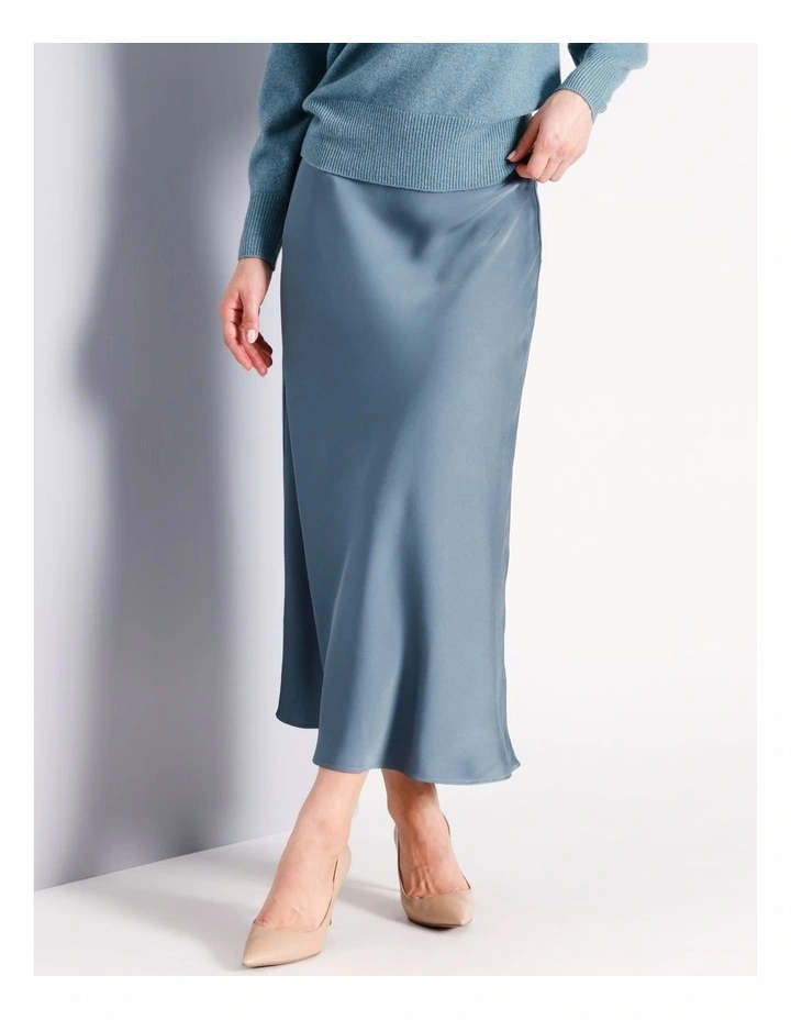 A Line Bias Cut Satin Slip in Airforce