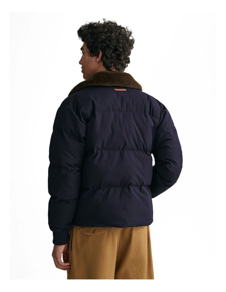 Padded Flannel Puffer Jacket in Night Blue