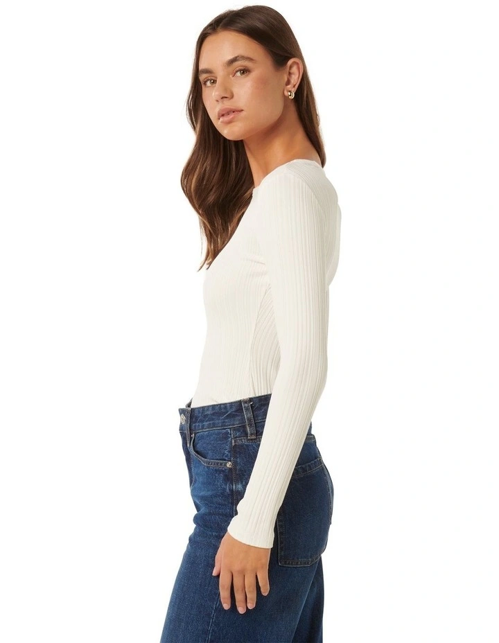 Meghan Rib Crew Neck Top in White