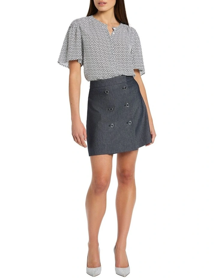Laia Geo Blouse in Ivory/Navy