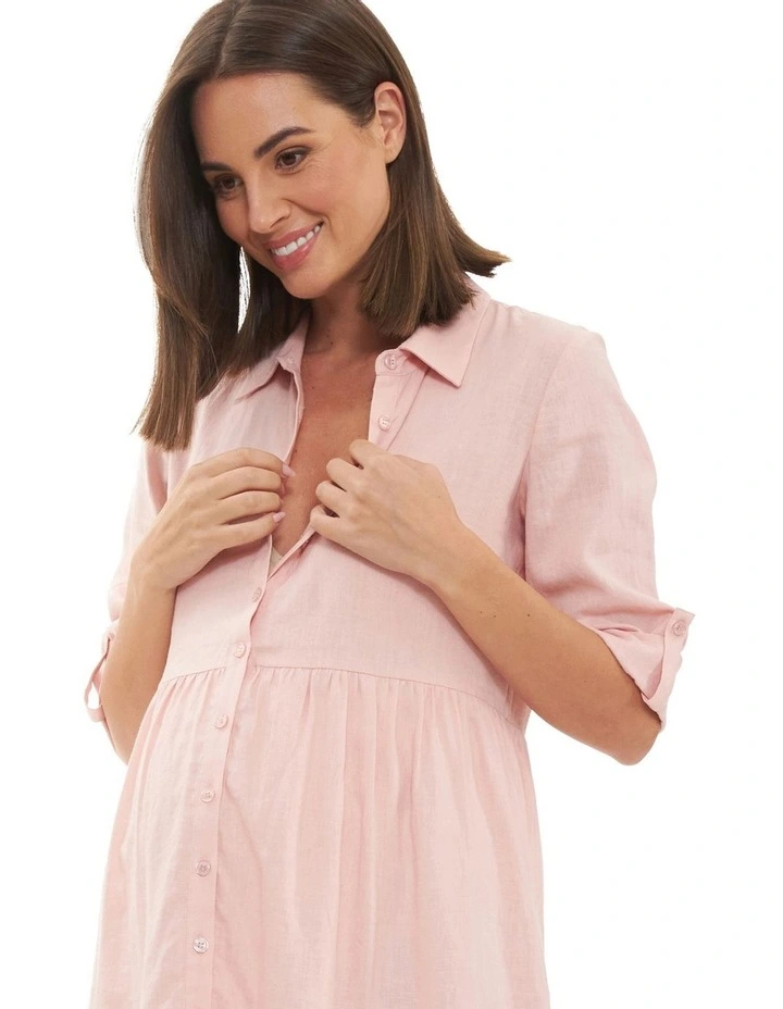 Adel Linen Dress in Soft Pink
