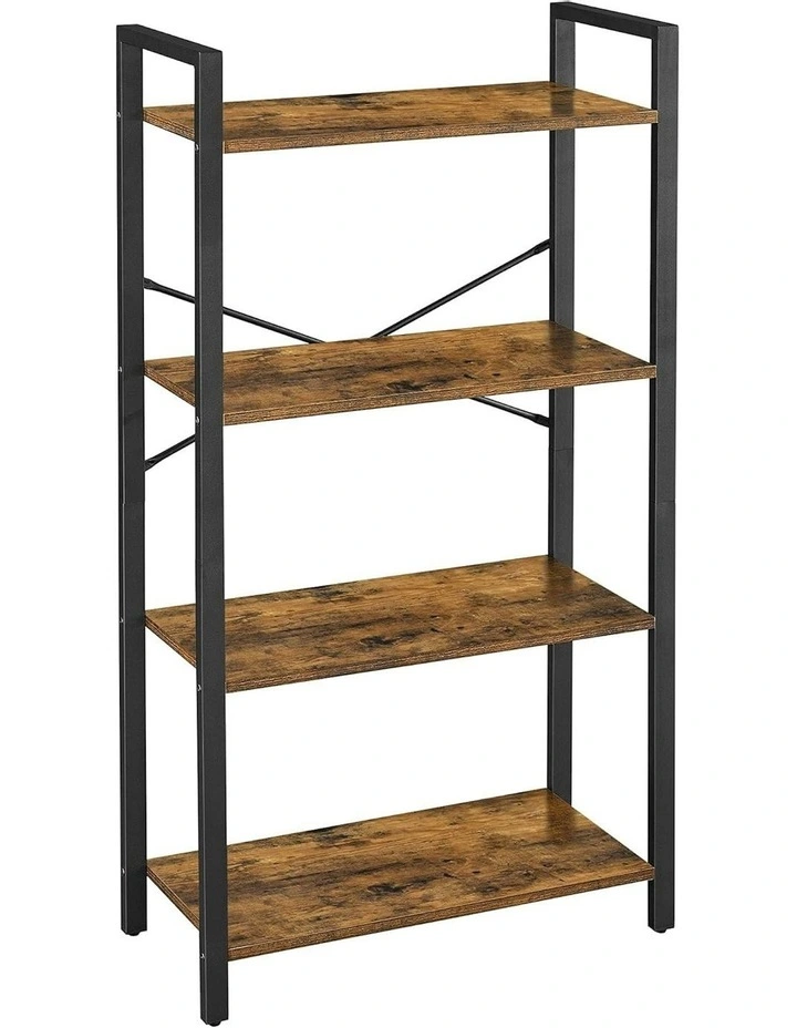 Durable 4 Tier Bookcase Storage Unit for All Room in Rustic Brown/Black