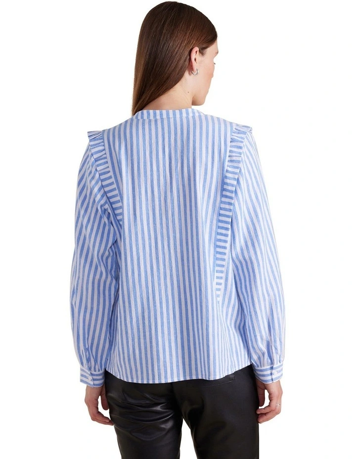 Stripe Ruffle Sleeve Shirt in Blue Quartz