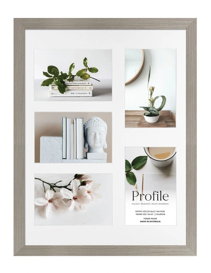 Timber Collage Photo Frame 12x16/4x5 (5) in Stone Ash