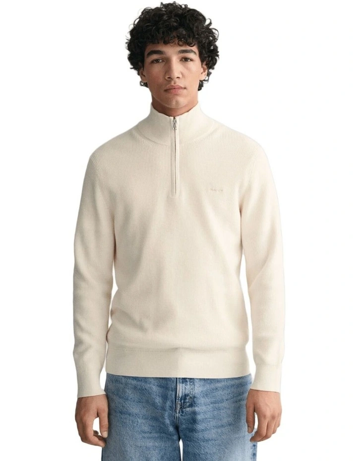 Cotton Wool Half Zip Sweater in Cream