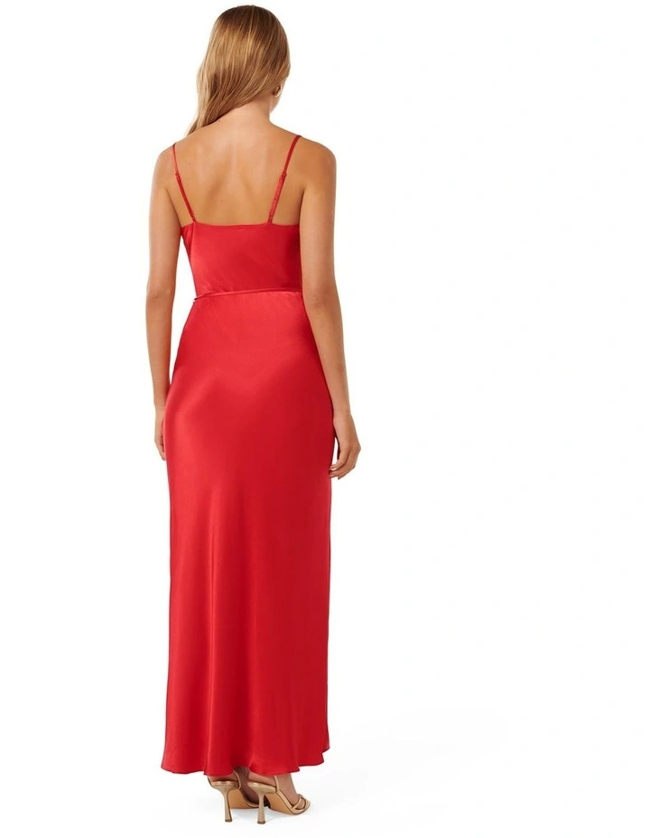 Lucy Satin Cowl Neck Maxi Dress in Red