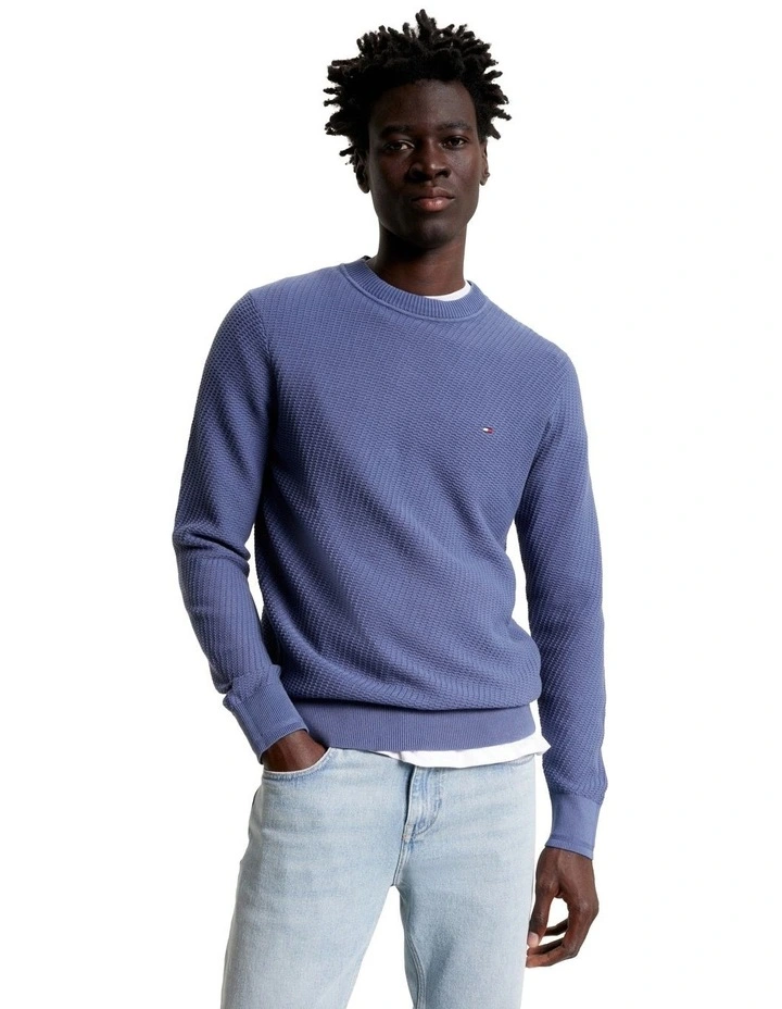 Rectangular Structure Crew Neck Knit in Blue