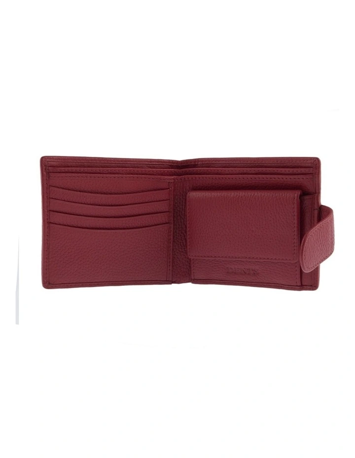 Bifold Press Stud Leather Wallet in Berry