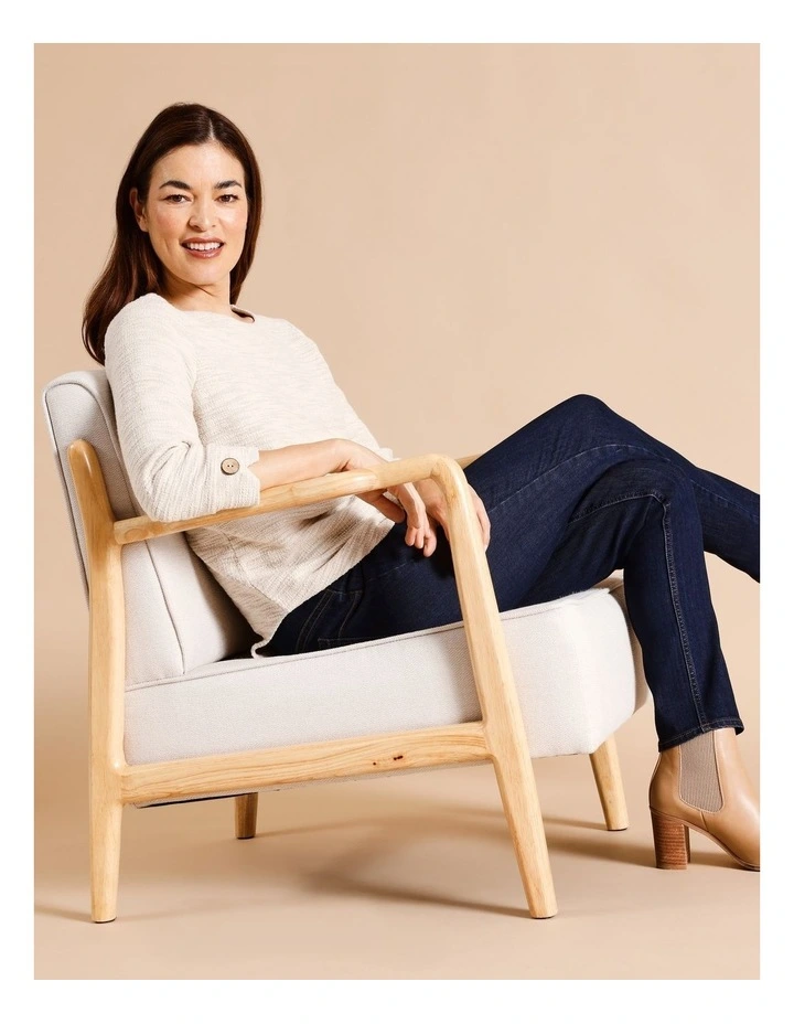 3/4 Sleeve Tee With Button Cuff In Neutral Texture